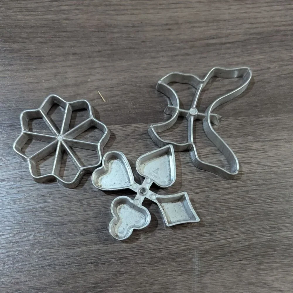 Vintage Metal Cookie Cutters Set Of 5 Unique Shapes Hearts Flower & Starburst De